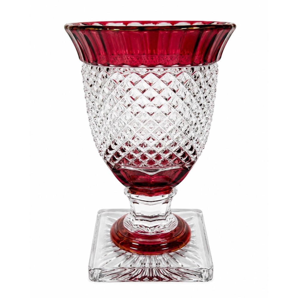 VTG Westmoreland Ruby Flash Diamond Point Footed Goblet Urn Vase 7" Square Base